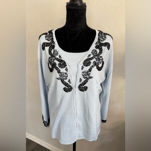 Randolph Duke Light Blue Cardigan and Tank Set with Elegant Black Beadwork. 1X
